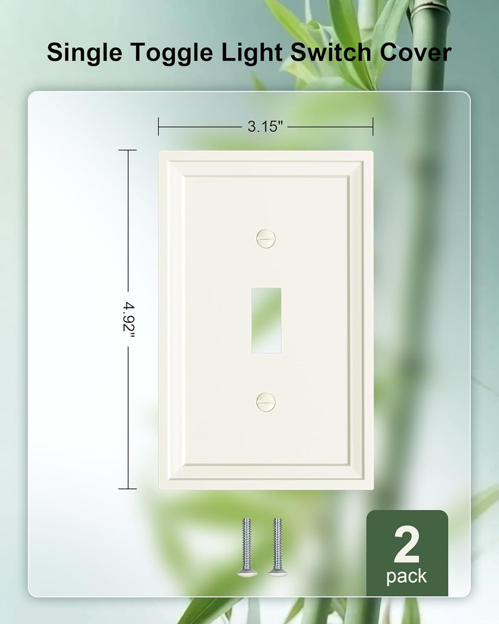 2-Pack Single Toggle Light Switch Covers Wall Plate, Light Almond Decorative Switch Plate Covers, 1 Gang Natural Bamboo Fiber Wall Plate, Corrosion Resistant