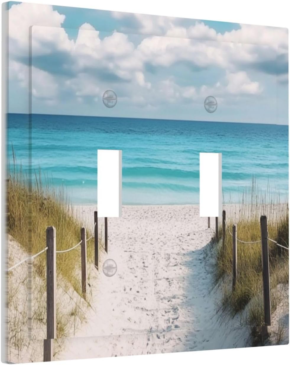Decorative Light Switch Cover Plate Coastal Beach Ocean Seaside View 2 Gang Outlet Covers Double Toggle Wall Plates for Electrical Outlets Switch Plate Covers Faceplate for Bedroom Home Decor