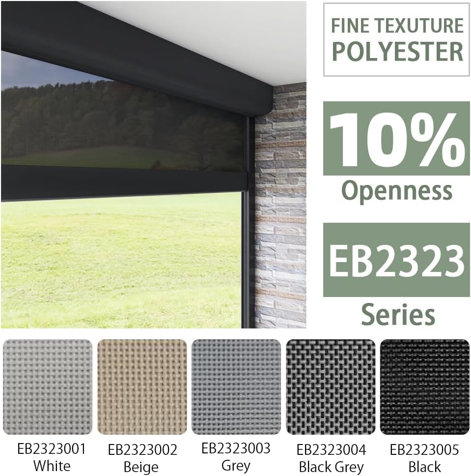 ZSHINE Hard-Wired Outdoor Snow Blocking Weatherproof Motorized Patio Roller Shades Remote Control for Porch Balcony Customized Size (Black 10% Openness)