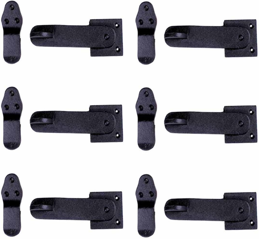 Renovators Supply Manufacturing Black Wrought Iron Gate Flip Latch 5.75" L Antique Medium to Light Duty Two Sided Flip Locks Rust Resistant Powder Coated Barn Door Latches with Hardware Pack of 6