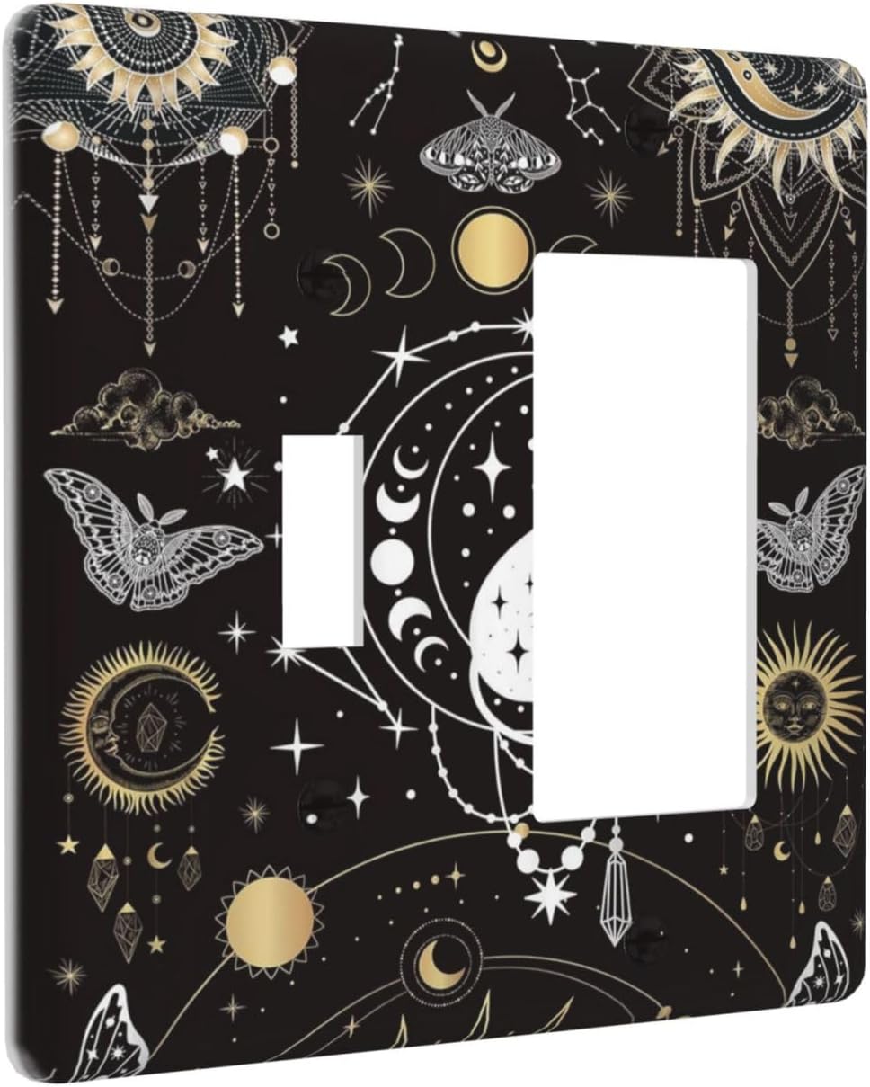 White Cat Tarot Moon Phases Moth Celestial Gothic Outlet Covers 1 Toggle 1 Rocker Combination Decorative Wall Plate Electrical Switch Plates Light Switch Cover Plate for Kids Room Bedroom Decor