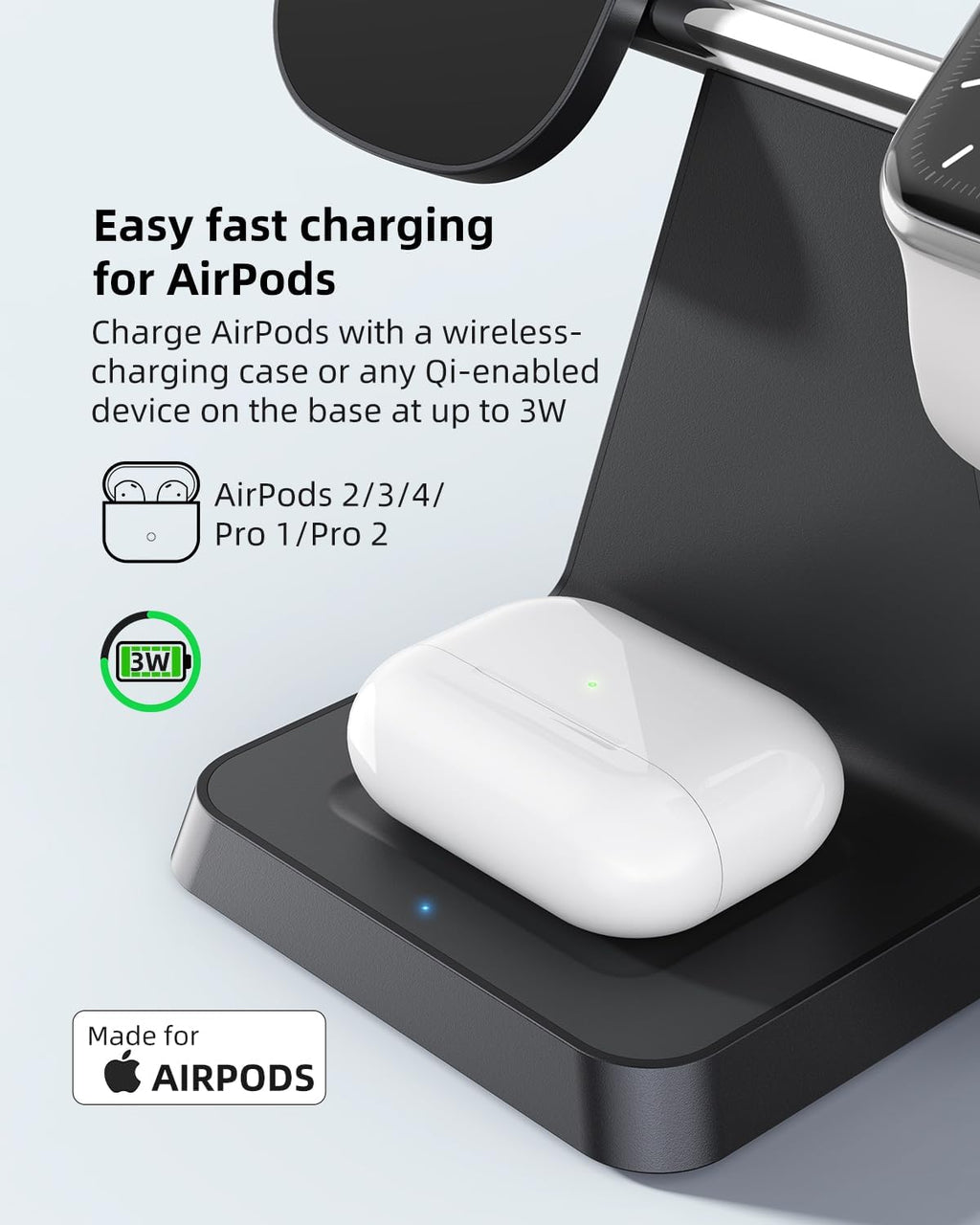 Charging Station for Multiple Devices Apple: 3 in 1 Magnetic Wireless Charger Stand for MagSafe-Compatible Nightstand Charging Dock for iPhone 17 16 15 14 13 12 Pro Max Plus Apple Watch Airpods