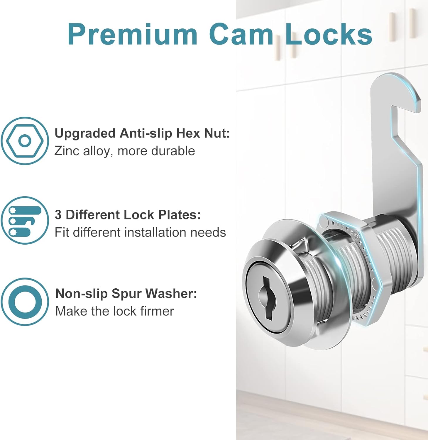 Cam Locks Cabinet Locks Keyed Alike, 1-1/8'' (Length) Cylinder Secure Files Drawers RV Storage Locks Replacement Set, Zinc Alloy Chrome Finish (1-1/8 Inch 16Pcs)