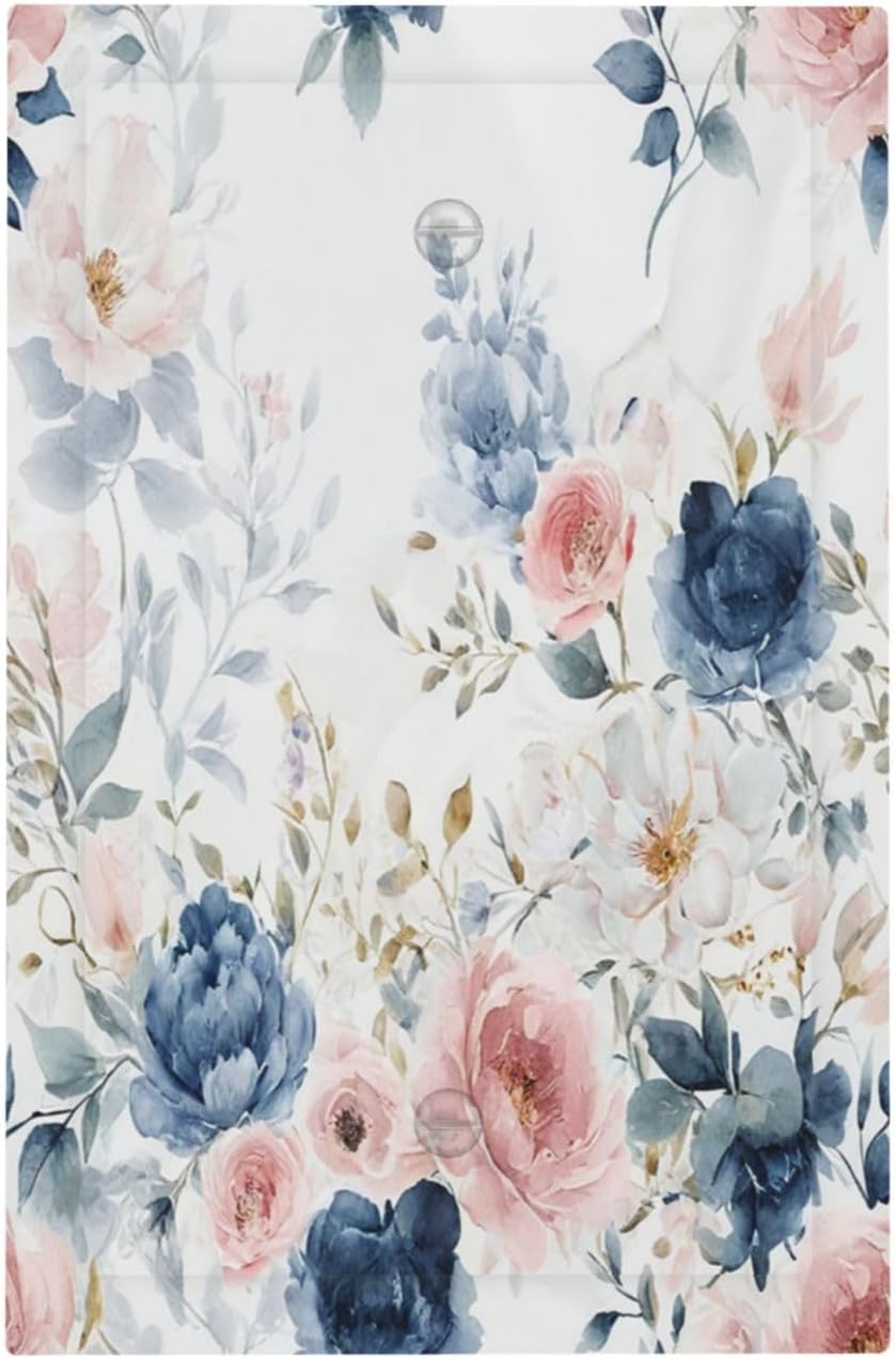 Elegant Watercolor Pink Blue Flowers Floral 1-Gang No Device Blank Wallplate Electrical Light Switch Covers Decorative Receptacle Face Plate Cover for Bathroom 5 X 3 IN
