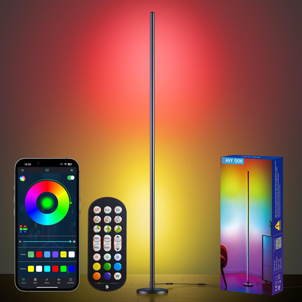 Modern Floor Lamp, Smart RGB LED Floor Lamp with App & Remote Control, 16 Million Colors & 200+ Scene Modes, Corner Lamp with Timer and Music Sync, Standing lamp for Bedroom Home Decor