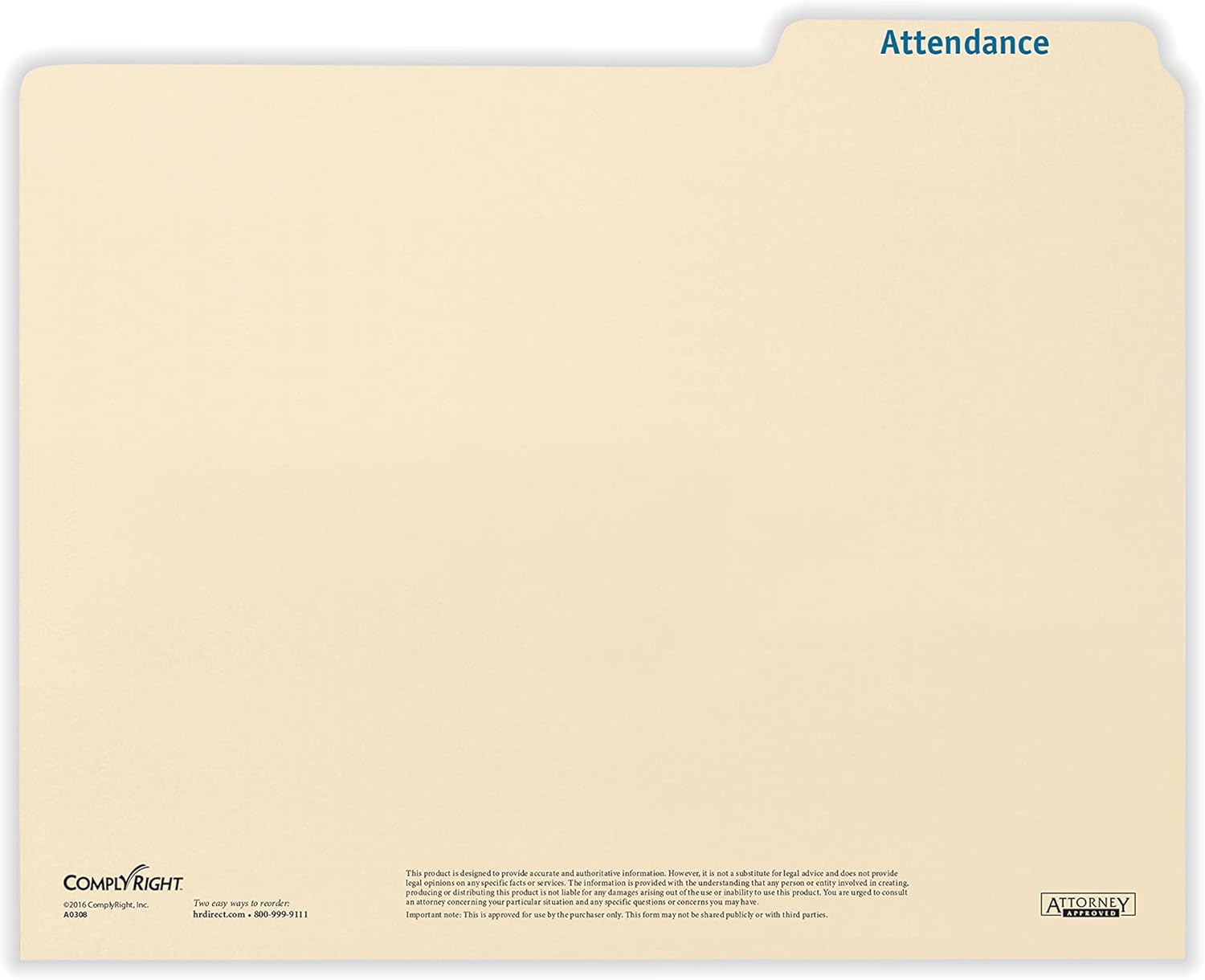 ComplyRight Attendance Folders | 11.75” x 9.5” | HR and Employee Management | 25-Pack