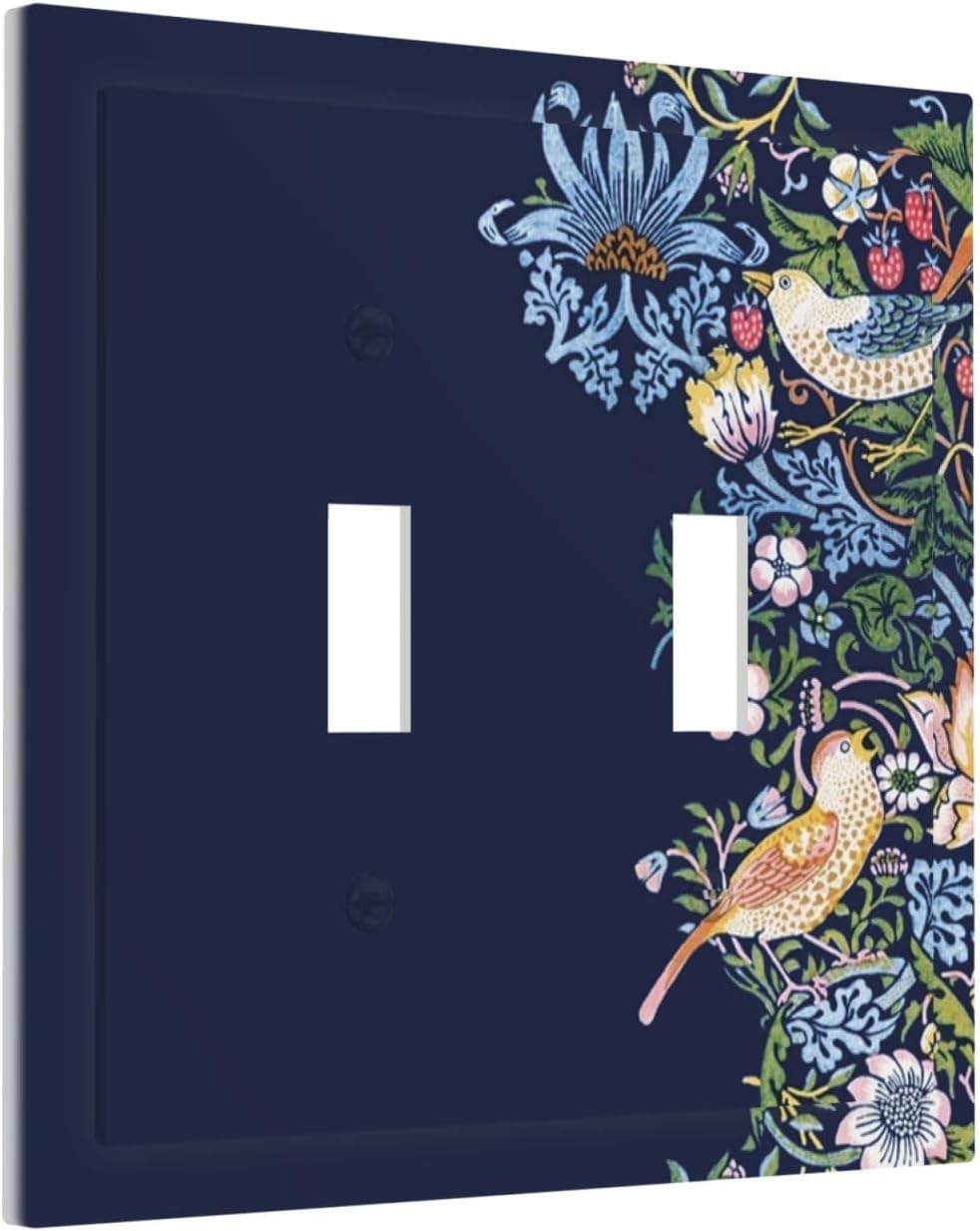 Decorative Light Switch Cover Plate Vintage Blue Morris Strawberry Thief Bird Flower 2 Gang Wall Plate Oversized Double Toggle Two Switch Wall Cover Plate Dual Faceplate