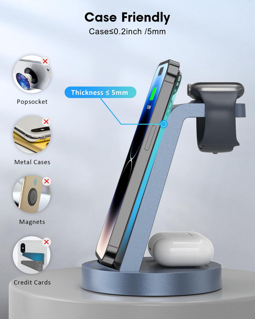 3 in 1 Charging Station for Apple Device, Wireless Charger for iPhone 16 15 14 13 12 11 Pro Max & Apple Watch iwatch- Charging Stand Dock for AirPods