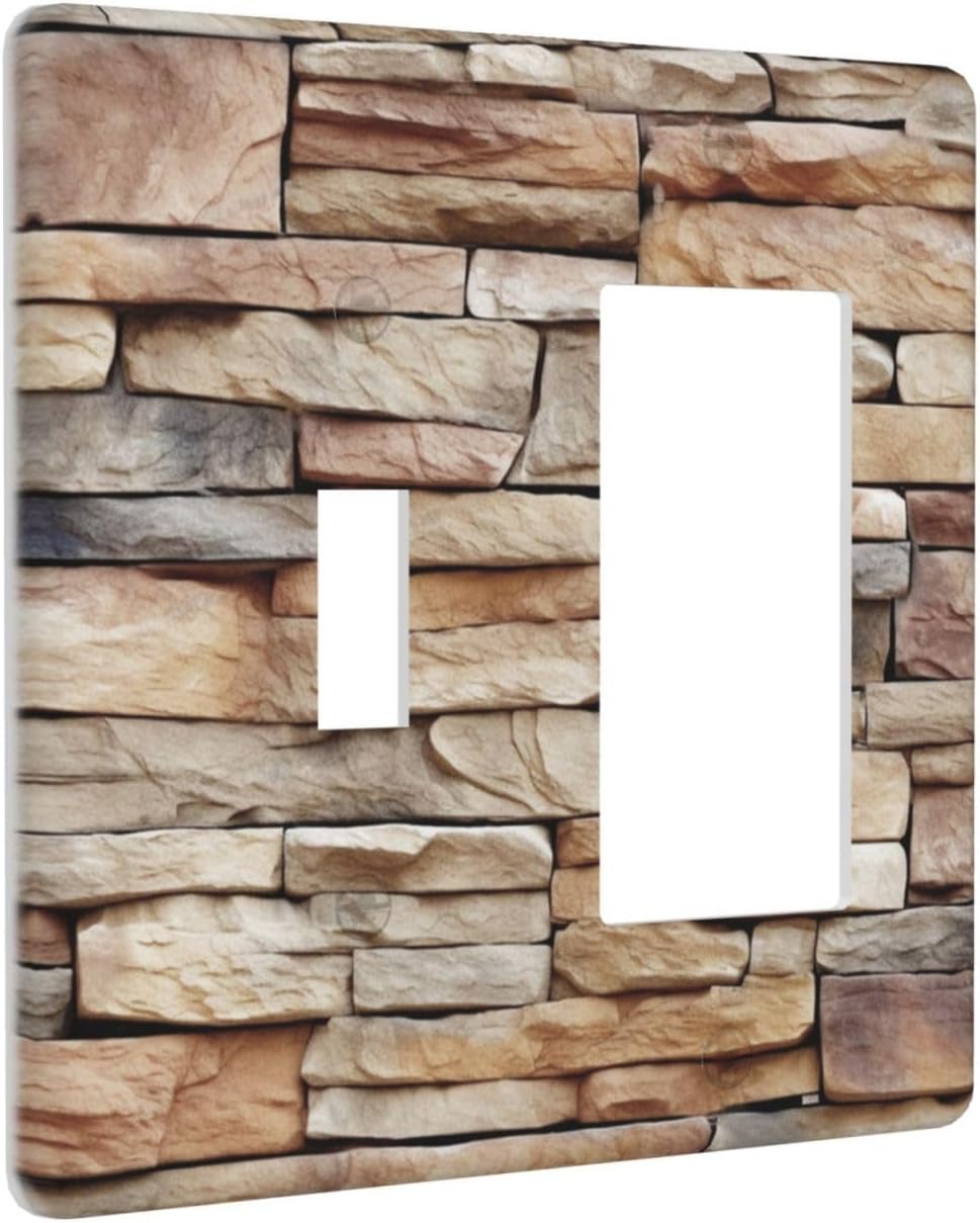 Outlet Covers Stone Textured Brown Brick Natural Stone 1 Toggle 1 Rocker Combination Decorative Wall Plate Electrical Switch Plates Light Switch Cover Plate For Farmhouse Cabin Decor
