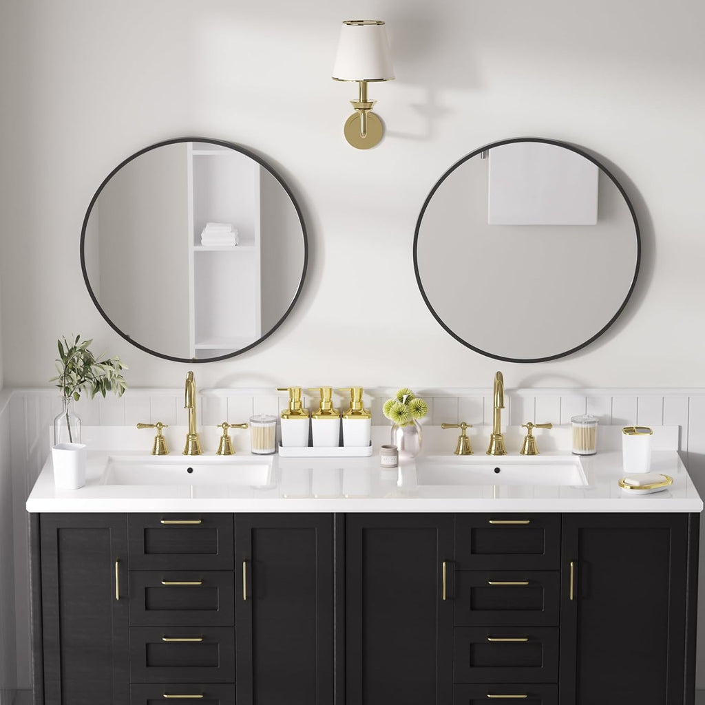 Bathroom Sets with Shower Curtain and Rugs, 27PC Bathroom Accessory Set, White Bathroom Set, White Bathroom Accessories Set with Trash Can, Toilet Brush and Soap Dispensers
