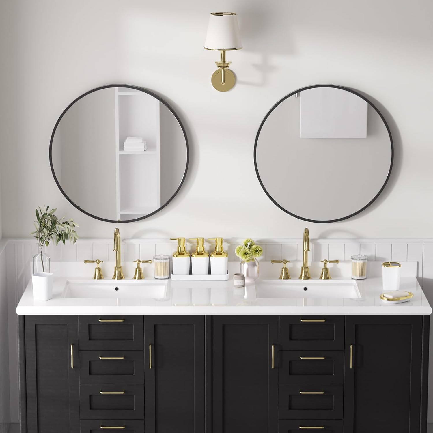 Bathroom Sets with Shower Curtain and Rugs, 27PC Bathroom Accessory Set, White Bathroom Set, White Bathroom Accessories Set with Trash Can, Toilet Brush and Soap Dispensers