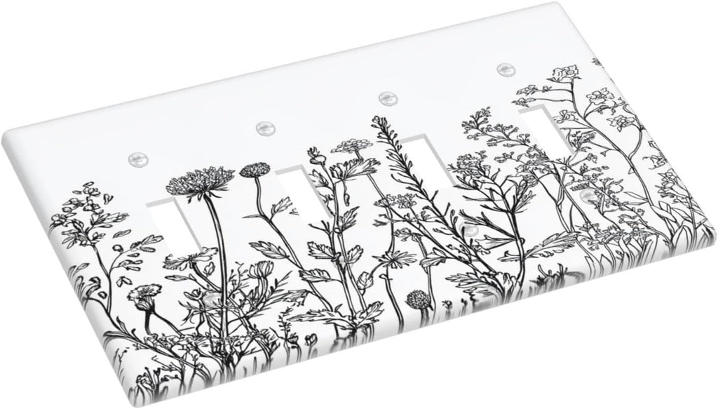 Light Switch Covers Floral Wildflower Rustic Plant Leaves Quad Toggle Electrical Faceplate 4 Gang Wall Plate Decorative Switch Plates For Farmhouse Cabin Decor
