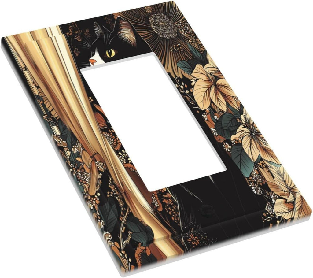 Decorative Outlet Covers Boho Mandala Floral Black Cat Vintage Flower 1 Gang Single Rocker Light Switch Cover Plate Wall Plates Gfci Faceplate For Farmhouse Home Decor