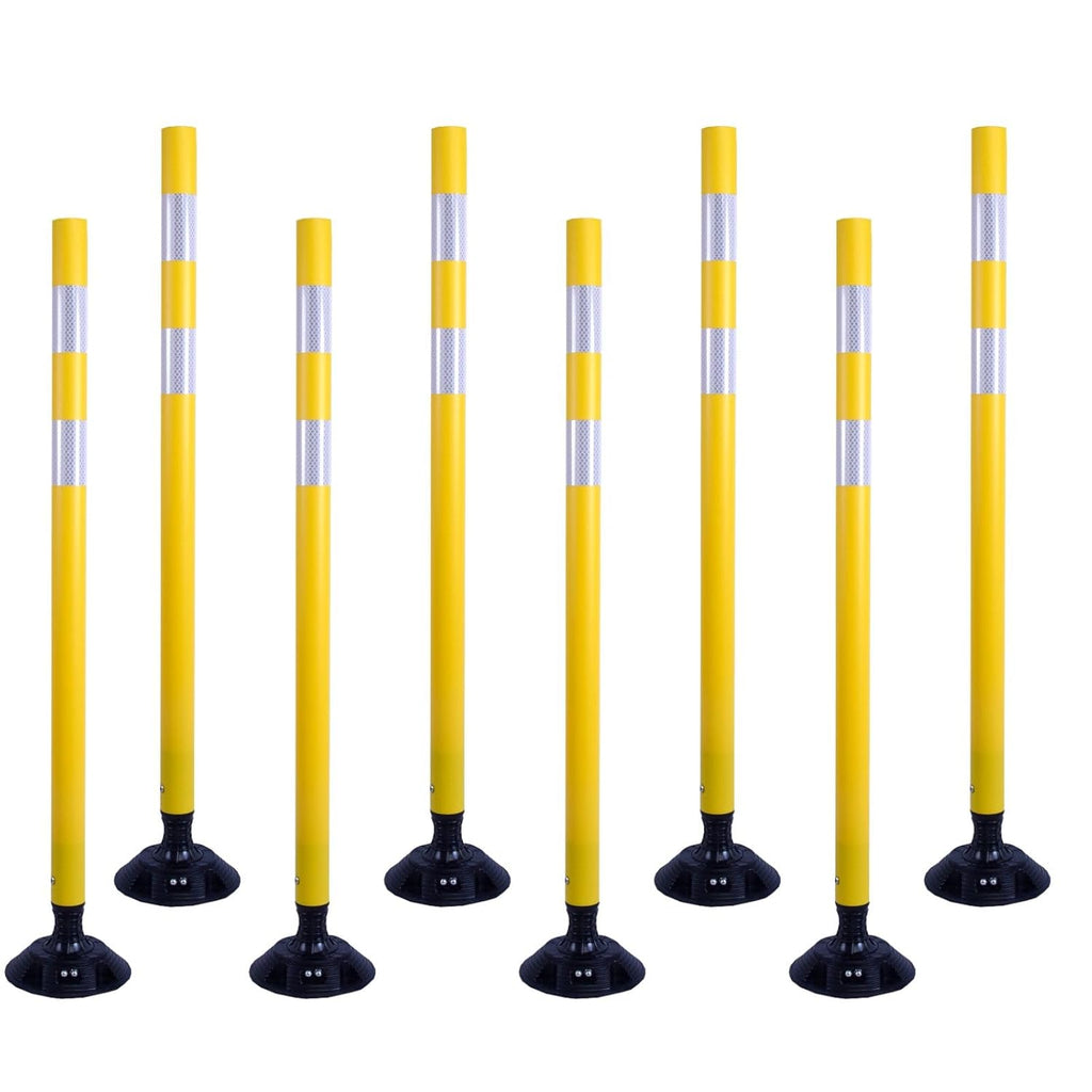 8 Pack Traffic Delineator Posts – High Visibility Reflective Safety Cones with Spring Base for Roadway, Parking, Garage, Construction Zones (Yellow, 48 Inch)