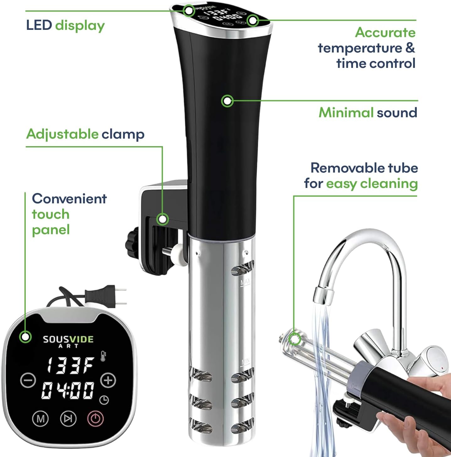 SOUSVIDE ART Sous Vide Immersion Cooker Kit - Machine with Digital Timer, Temp Control, 30 Bags, Vacuum Pump, Suvee Cooker Gift for Chefs