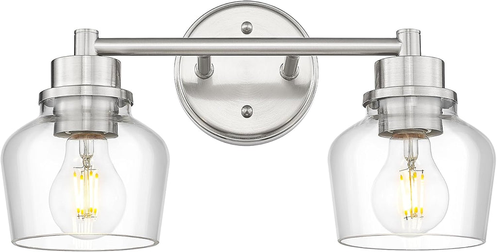 Emak 2-Light Vanity Lights, Brushed Nickel Bathroom Lights Over Mirror with Clear Glass Shade, Modern Bathroom Wall Sconces, VL122-BN-CG-2