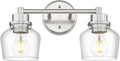 Emak 2-Light Vanity Lights, Brushed Nickel Bathroom Lights Over Mirror with Clear Glass Shade, Modern Bathroom Wall Sconces, VL122-BN-CG-2