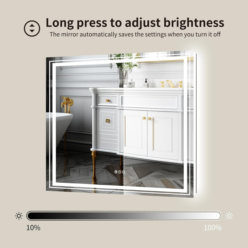 WTTY LED Bathroom Mirror 36"x36" with Backlit and Front Light,Stepless Dimmable LED Mirror for Bathroom,Anti-Fog Lighted Bathroom Vanity Mirror Modern,Memory Function,Shatter-Proof