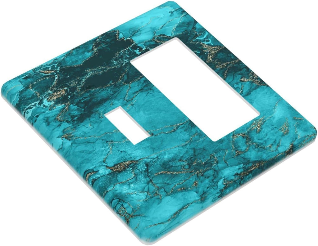 Decorative Outlet Covers Modern Abstract Turquoise Blue Marble Texture 2 Gang 1 Gang Wall Plate Single Toggle Rocker Light Switch Covers Switch Plate Cover for Bathroom Home Decor