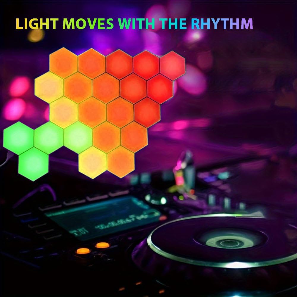 6 Pack Hexagon LED Wall Light Panels: Smart RGB Color-Changing Hexagon Lights with App & Remote Control, Music Sync Mode, Customizable DIY Wall Decor for Bedroom, Gaming Room, Home Theater