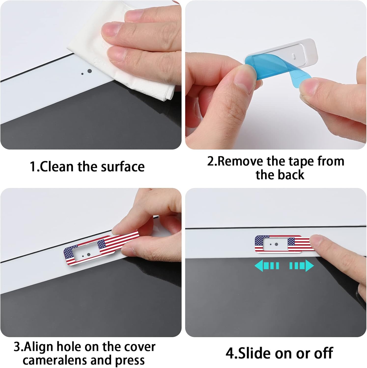 Webcam cover, 3 pieces, laptop camera cover, privacy shielding capacity is twice as big as the traditional, suitable for computer mobile phones, laptops, tablets and so on (American flag)