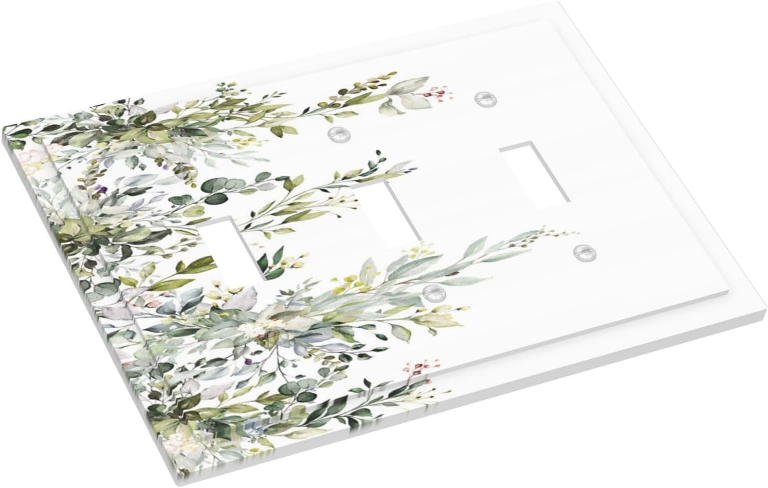 Decorative Light Switch Plate Covers Rustic Eucalyptus Leaves Green Leaf 3 Gang Light Switch Cover Triple Toggle Wall Plate Outlet Covers for Bedroom Home Decor