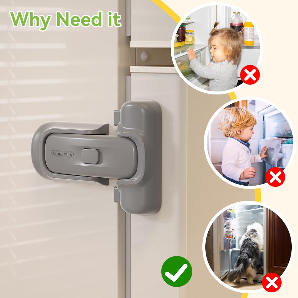 EUDEMON 1 Pack Refrigerator Lock, Child Proof Fridge & Freezer Lock for Kids & Toddlers, Easy to Install,no Tool Need or Drill (Grey)