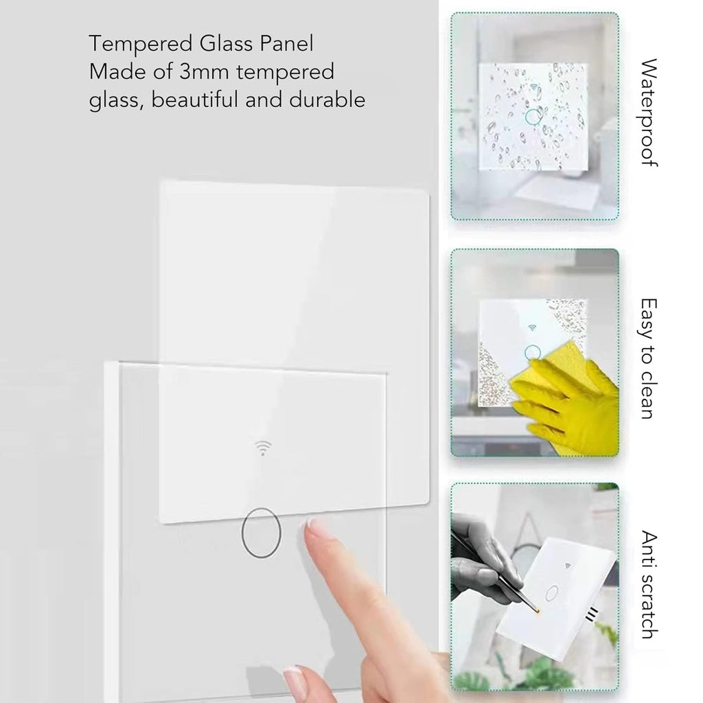 Smart Dimmer Light Switch 10A AC80-260V Wi-Fi Touch Remote Control Glass Panel RF Voice Assistant for TUYA (White)