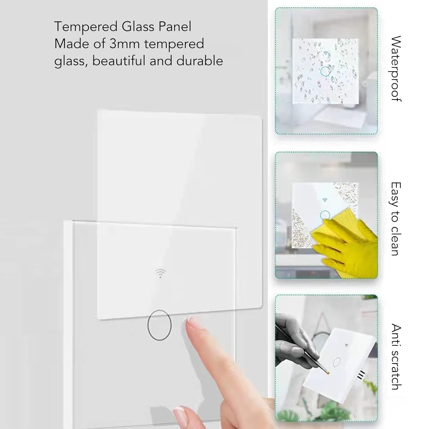 Smart Dimmer Light Switch 10A AC80-260V Wi-Fi Touch Remote Control Glass Panel RF Voice Assistant for TUYA (White)