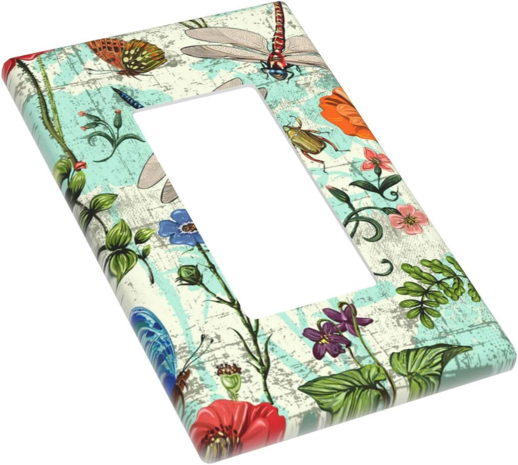 Dragonflies Flowers Butterfly 1 Gang Single Rocker Outlet Light Switch Cover Decorative Single Rocker Wall Plate Cover For Home Living Bedroom Kitchen Decorative