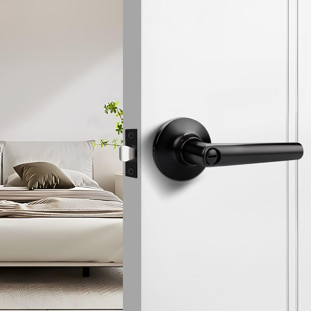 GOBEKOR Matte Black Door Handles Privacy Door Levers with Lock,Heavy Duty Interior Door Handles for Bedroom and Bathroom,Sleek Round Door Levers with No Key