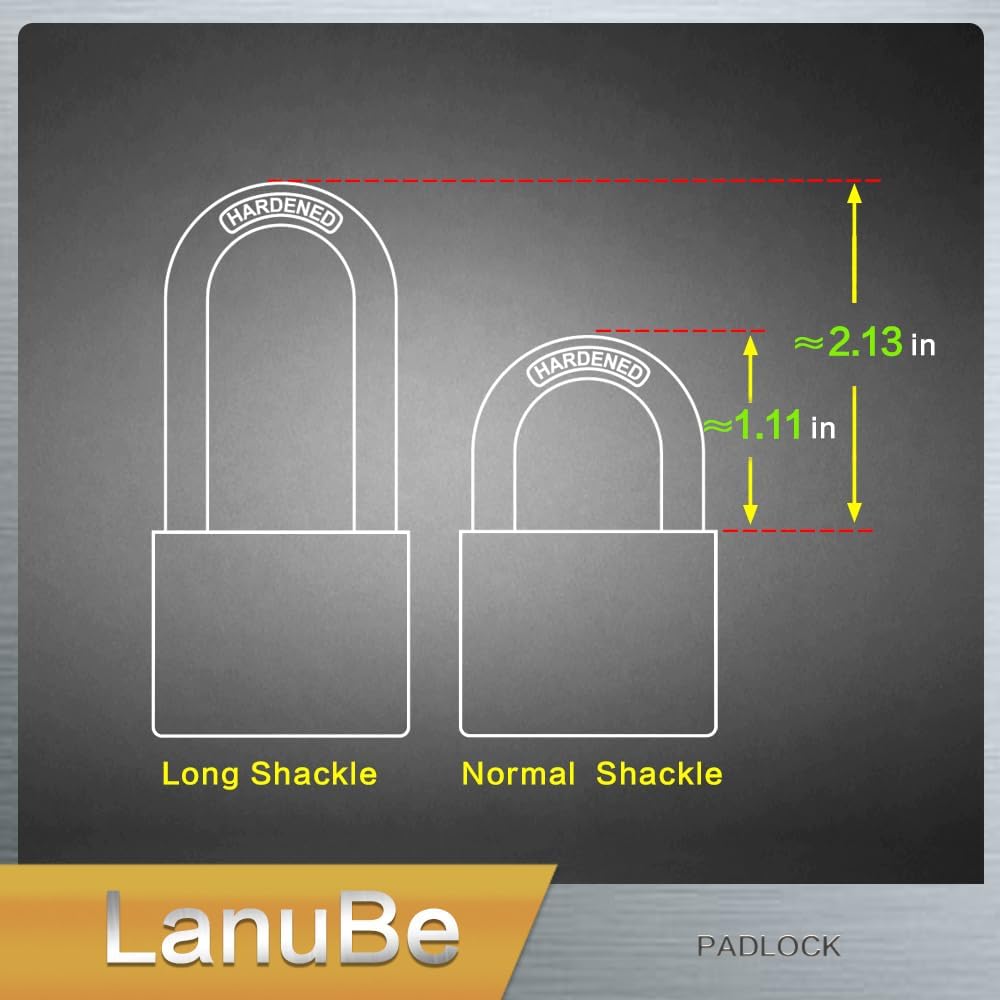 LanuBe 304 Stainless Steel keyed Alike Marine Small Padlocks for Outdoor use, 1-9/16 inch Wide Body, Stainless Steel Body, Normal Shackle, Pack of 2