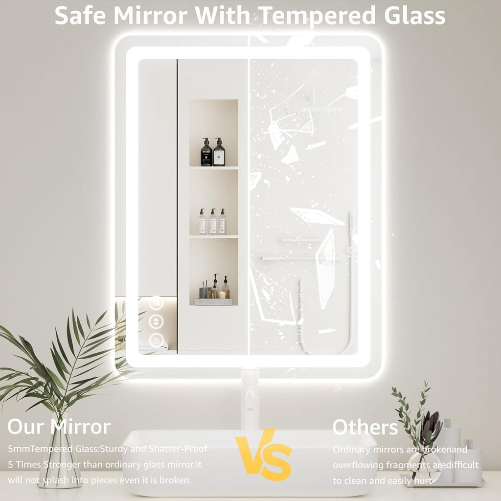 40" x 36" Led Bathroom Mirror with Lights, Anti-Fog & Tri-Color Lighting - Wall Mounted Shaving Mirror with Touch Sensor, Waterproof & Smart LED Vanity Mirror,Tempered Glass, Dimmable Smart Mirror