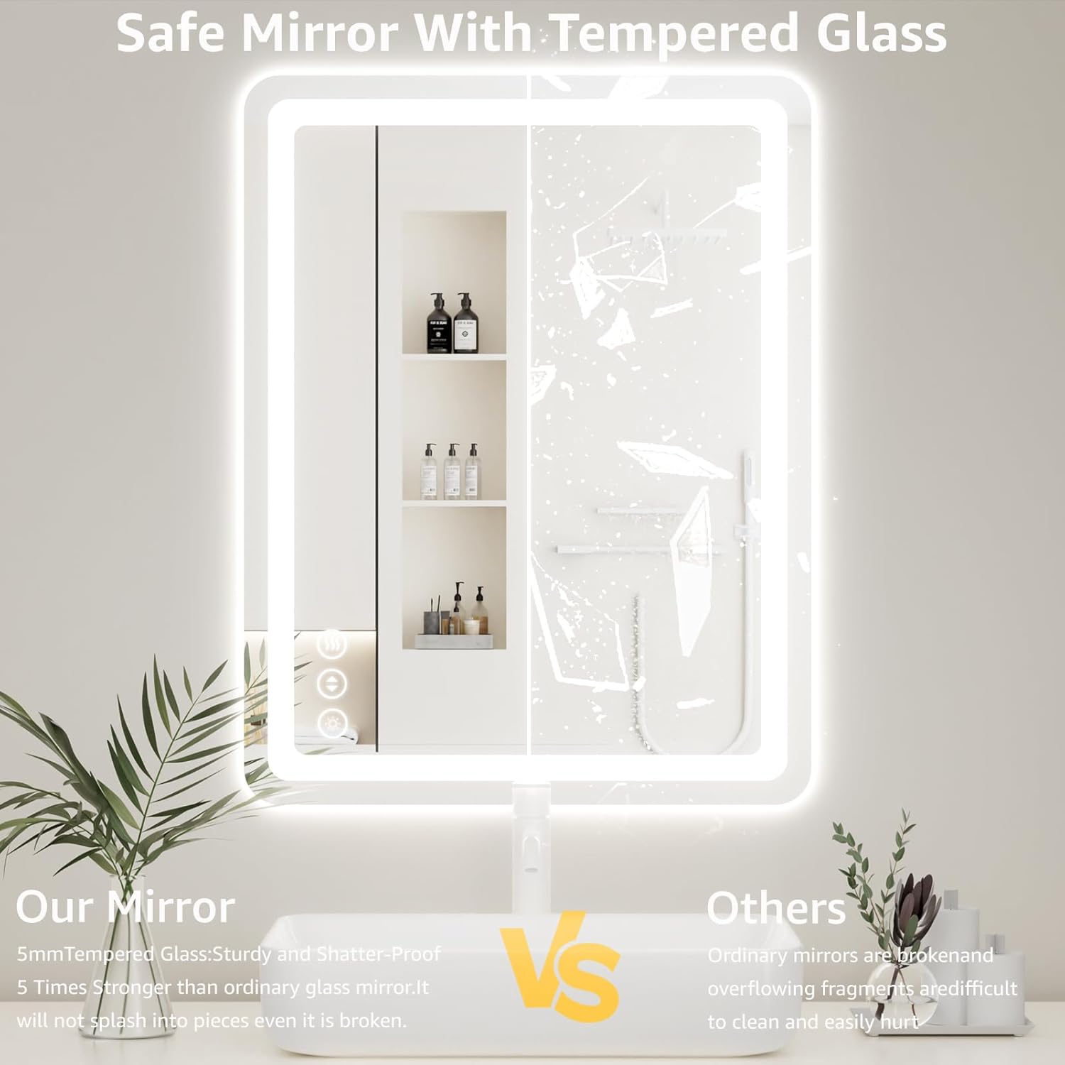 40" x 36" Led Bathroom Mirror with Lights, Anti-Fog & Tri-Color Lighting - Wall Mounted Shaving Mirror with Touch Sensor, Waterproof & Smart LED Vanity Mirror,Tempered Glass, Dimmable Smart Mirror