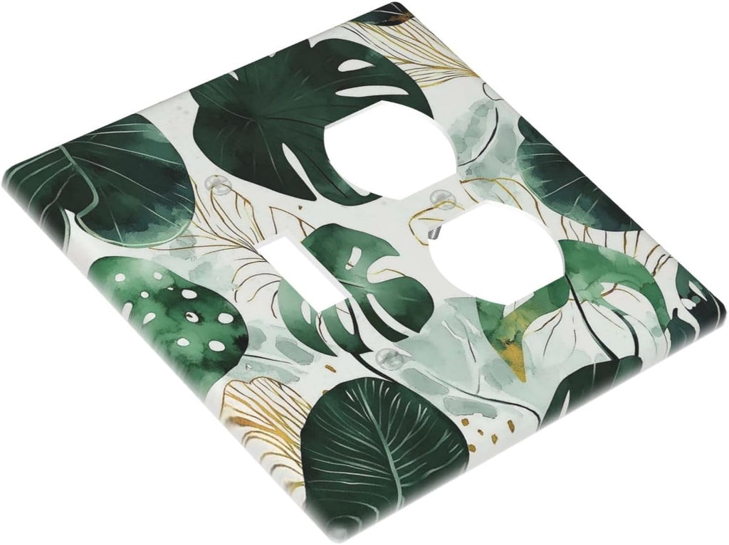 Boho Tropical Green Leaf Watercolor Banana Leaves Wallplates 1 Toggle 1 Duplex Switch Plate Electrical Gfci Faceplate Decorative Light Switch Covers For Bed Room Living Room Decor