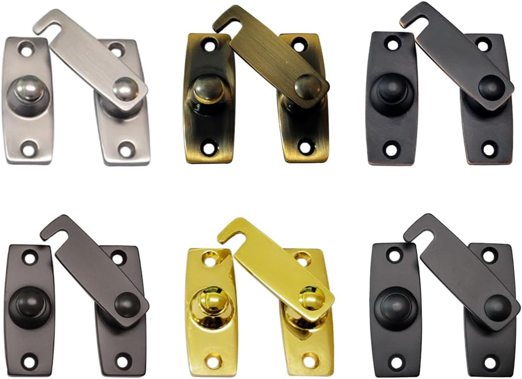 QCAA 2.5" x 2.65", Large, Heavy Forged Solid Brass Door Latch, 180 Degrees Flat Surface Mounting Door Latch Buckle for Doors & Windows, Vibrated Brass, 2 Pack, Made in Taiwan