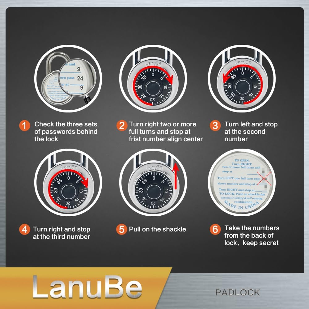 LanuBe Lock Standard Dial Combination Lock, 2 in. Wide, with Different Combinations, Black Turnplate, Pack of 24; Lock for School, Employee, Gym & Sports Locker, Case, Toolbox, and so on