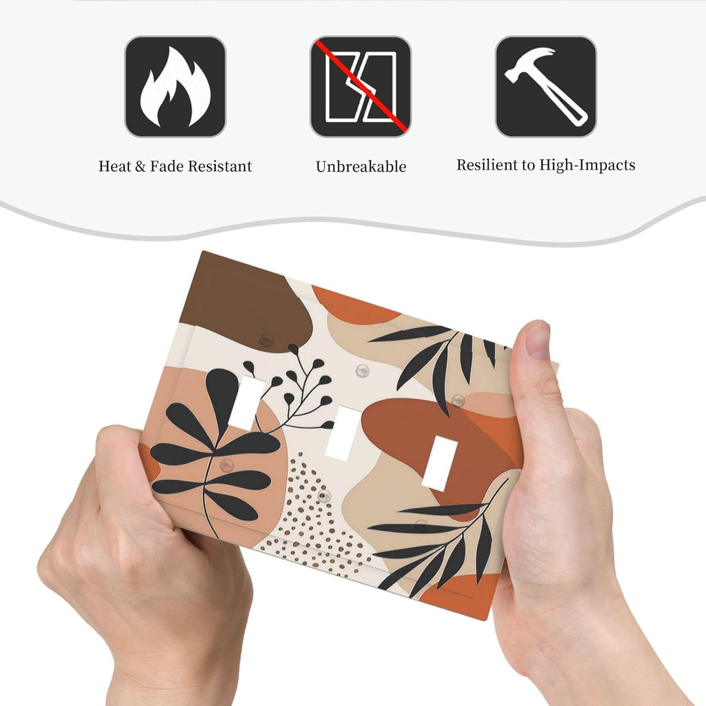 Decorative Switch Plates Boho Botanical Orange Green Beige Minimalist 3 Gang Wall Plate Triple Toggle Light Switch Cover Faceplate Electrical Wall Panels for Bedroom living Room Decor