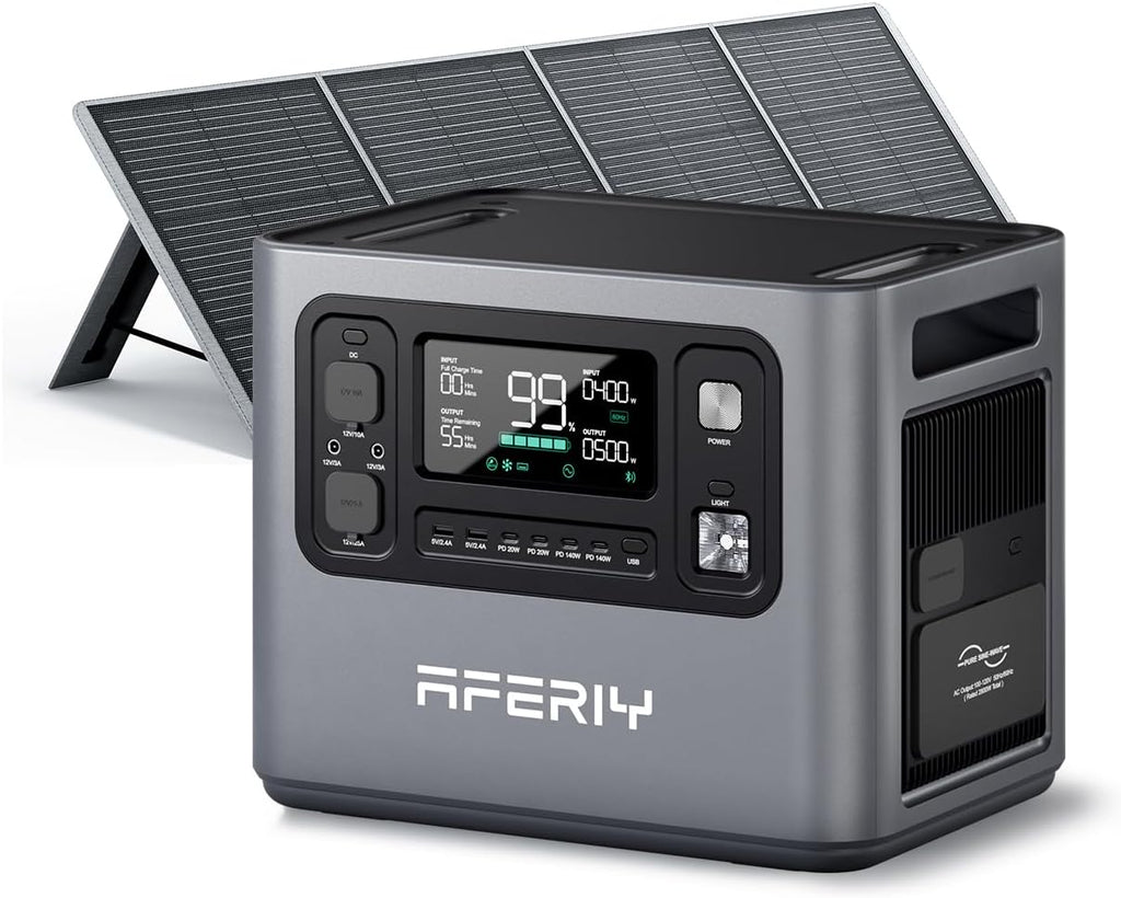 AFERIY P280 2800W Portable Power Station with 200W Solar Panel, UPS 2048Wh LiFePO4 Battery,Expandable to 10kWh,1800W AC Charging Less 38 mins,Solar Generator for Home Use,Power Outages,Camping,and RVs