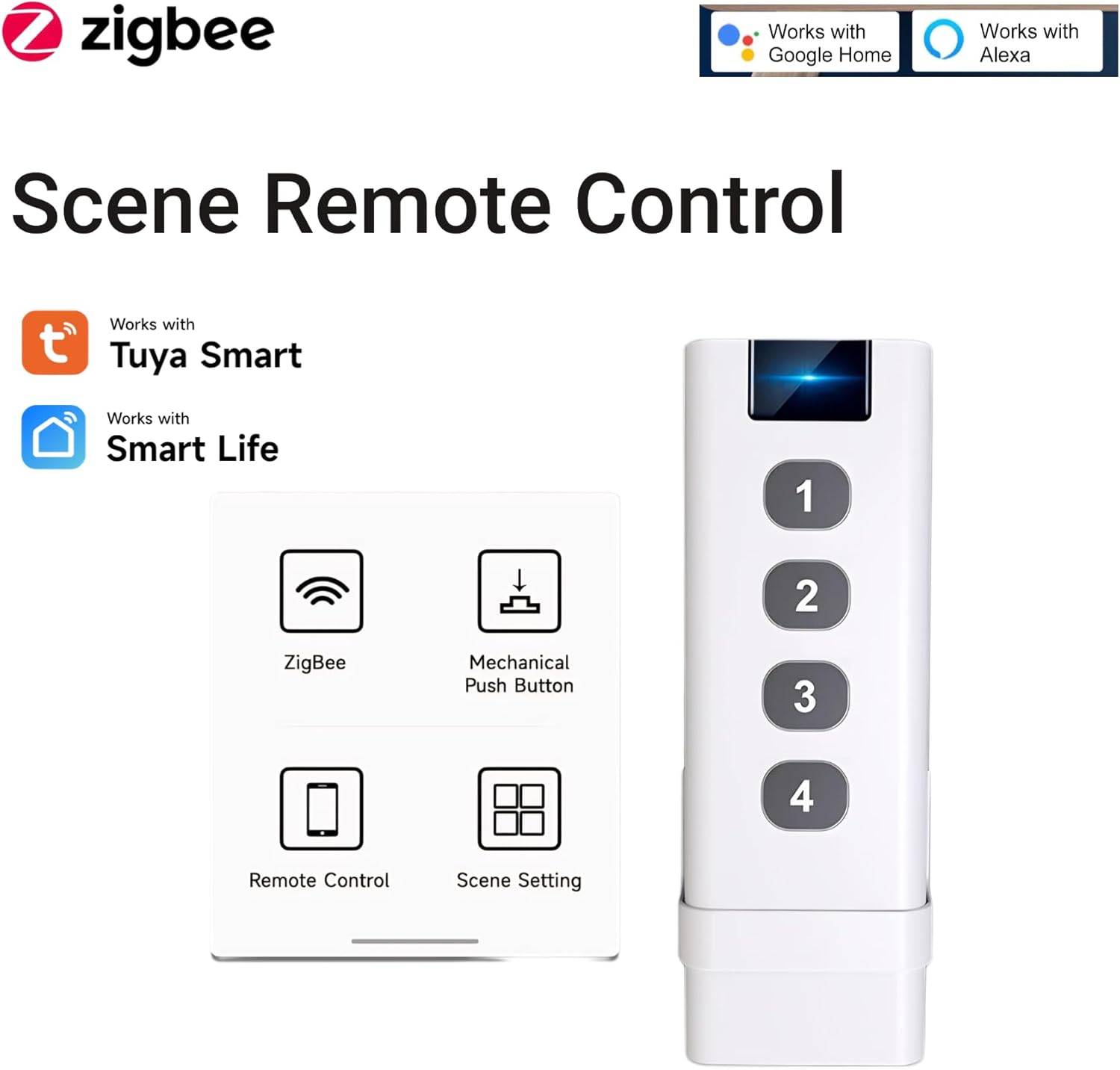 Zigbee 3.0 Smart Remote Button - 4-Mode Smart Controller, Works with Tuya Smart (Zigbee Hub Is Required)