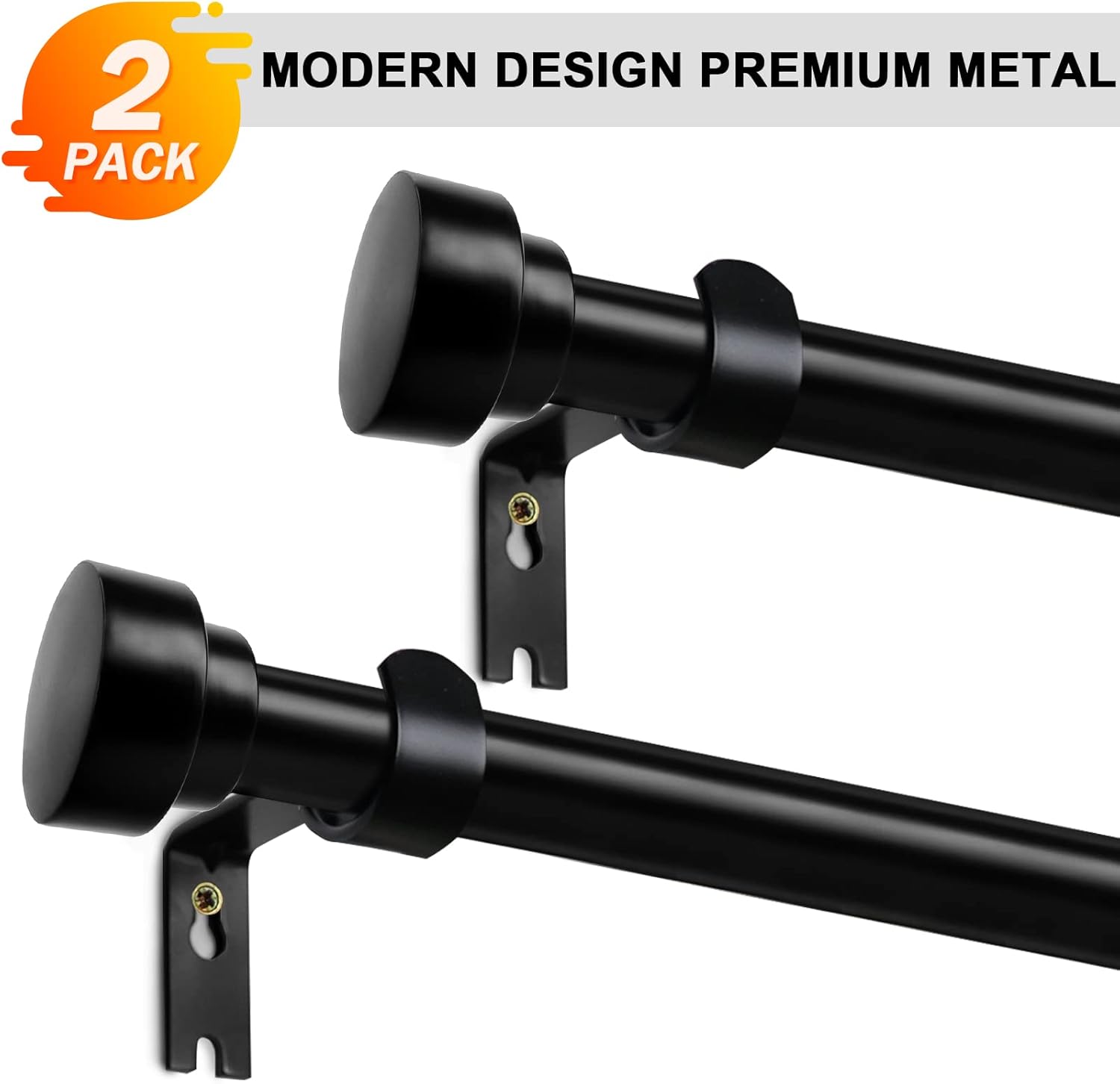 Time Forest Long Curtain Rods for Windows 72 to 144 Inch - 2 Pack,Modern Design,Black