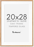 20x28 Oak Wood Picture Frame, 20"x28" Poster Frame for Wall, 20x28 Picture Frame with Mat for 16x24, Solid Oak Wood Photo Frame 20 x 28 with Tempered Real Glass (Natural Oak Color, 1 Pack)