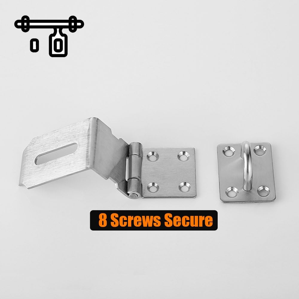 JQK Door Hasp Latch 90 Degree, Stainless Steel Safety Angle Locking Latch for Push/Sliding/Barn Door, 1.5mm Thickness Satin Nickel 2 Pack, 4 Inch
