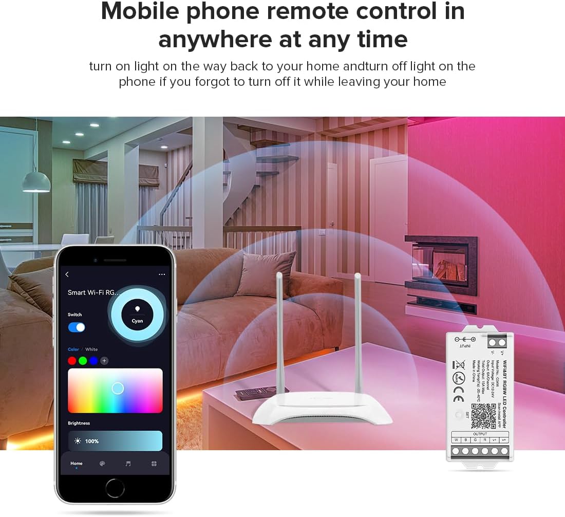 BTF-LIGHTING RF 2.4GHz Wireless Remote RC09RFB & C04W 2.4GHz Tuya WiFi Controller Kit Alexa Google Home Smartphone APP Control for RGBW PWM 5050SMD FCOB (+ R G B W) 5PIN LED Strip DC12V DC24V