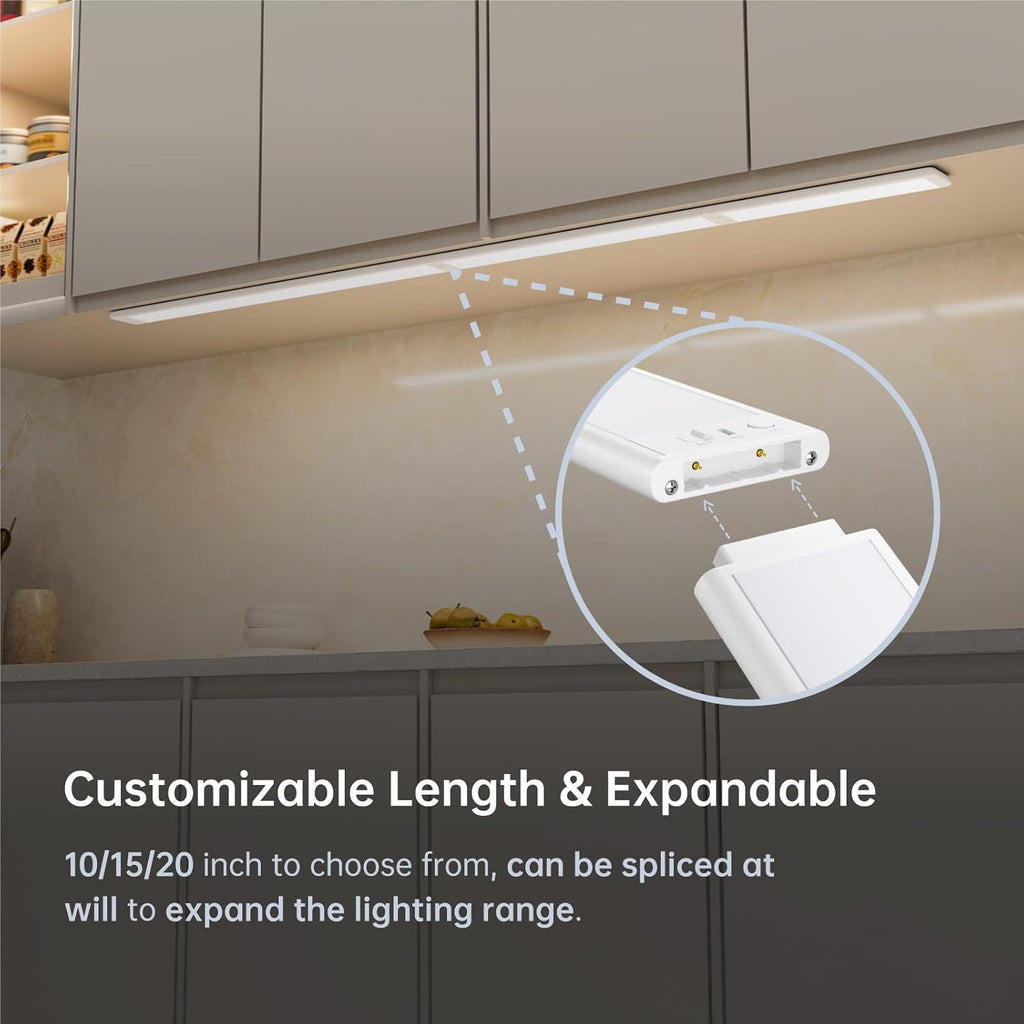 15 Inch Under Cabinet Lighting, Expandable LED Cabinet Light with Sensor Controls, Adjustable Color Temperature & Brightness, Wireless Magnetic Installation