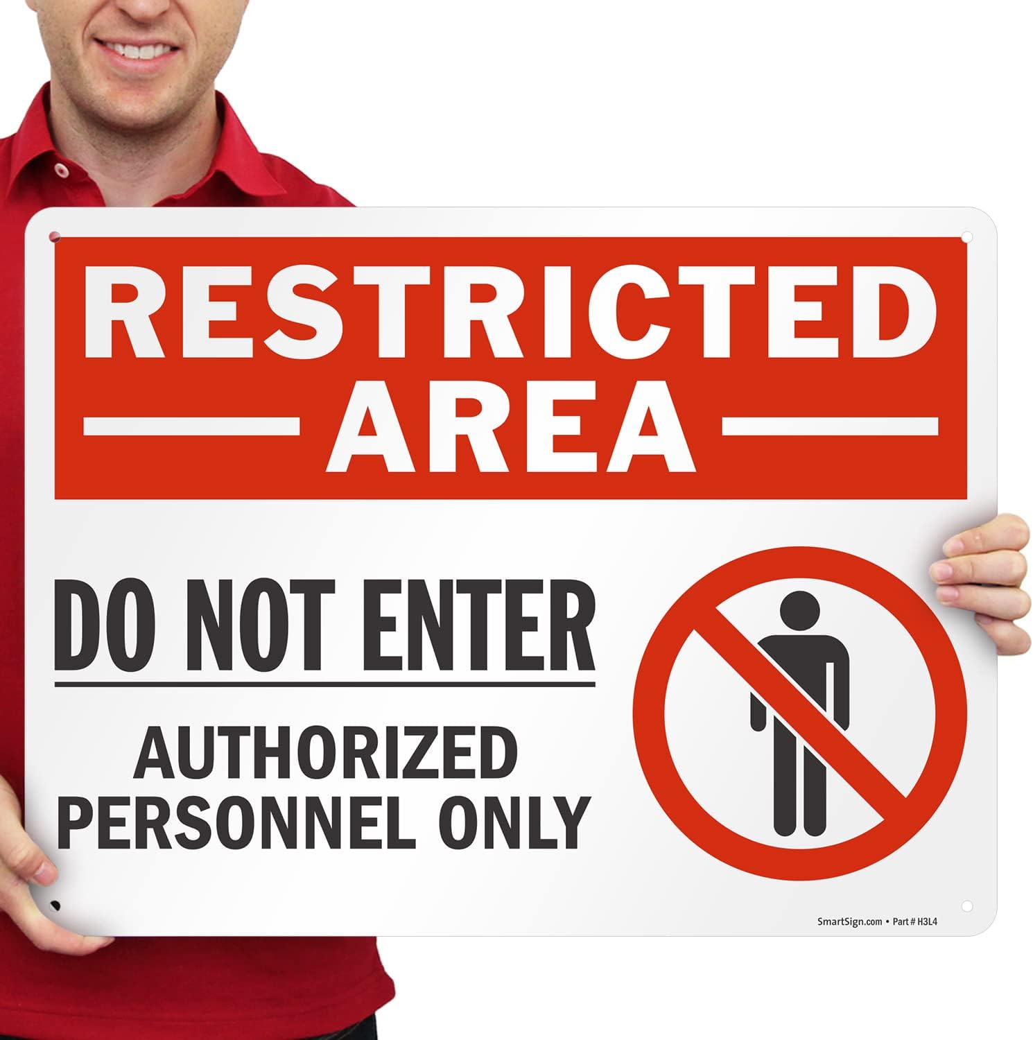SmartSign 18 x 24 inch “Restricted Area - Do Not Enter, Authorized Personnel Only” Sign with Symbol, Digitally Printed, 55 mil HDPE Plastic, Red, White and Black, Made in USA