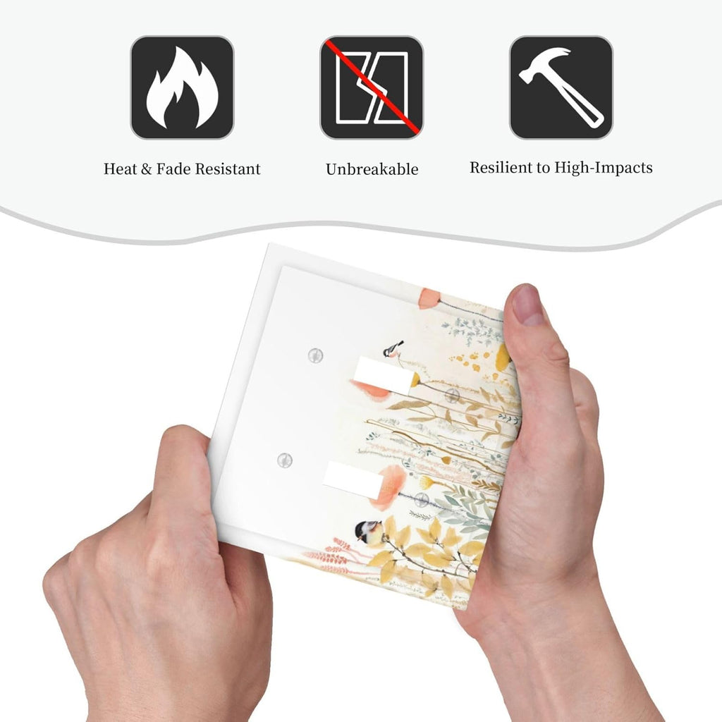 Decorative Switch Plates Colorful Floral Watercolour Cuddly Bird 2 Gang Double Toggle Outlet Light Switch Cover Wall Plate Electrical Faceplate For Bed Room Living Room Decor