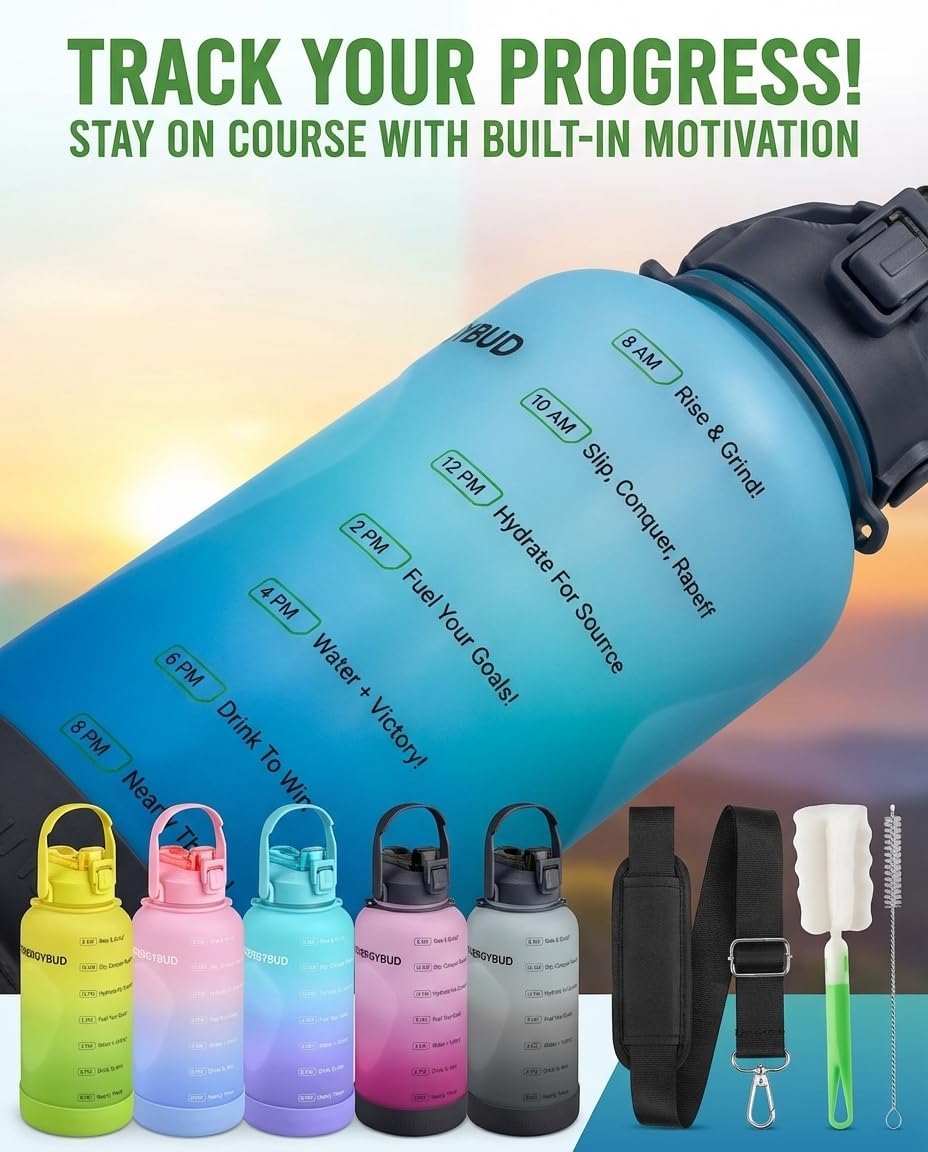 1 Gallon Water Bottle with 128 oz Capacity - Motivational Time Markers for Daily Hydration Goals - Leakproof BPA Free Tritan with Removable Straw