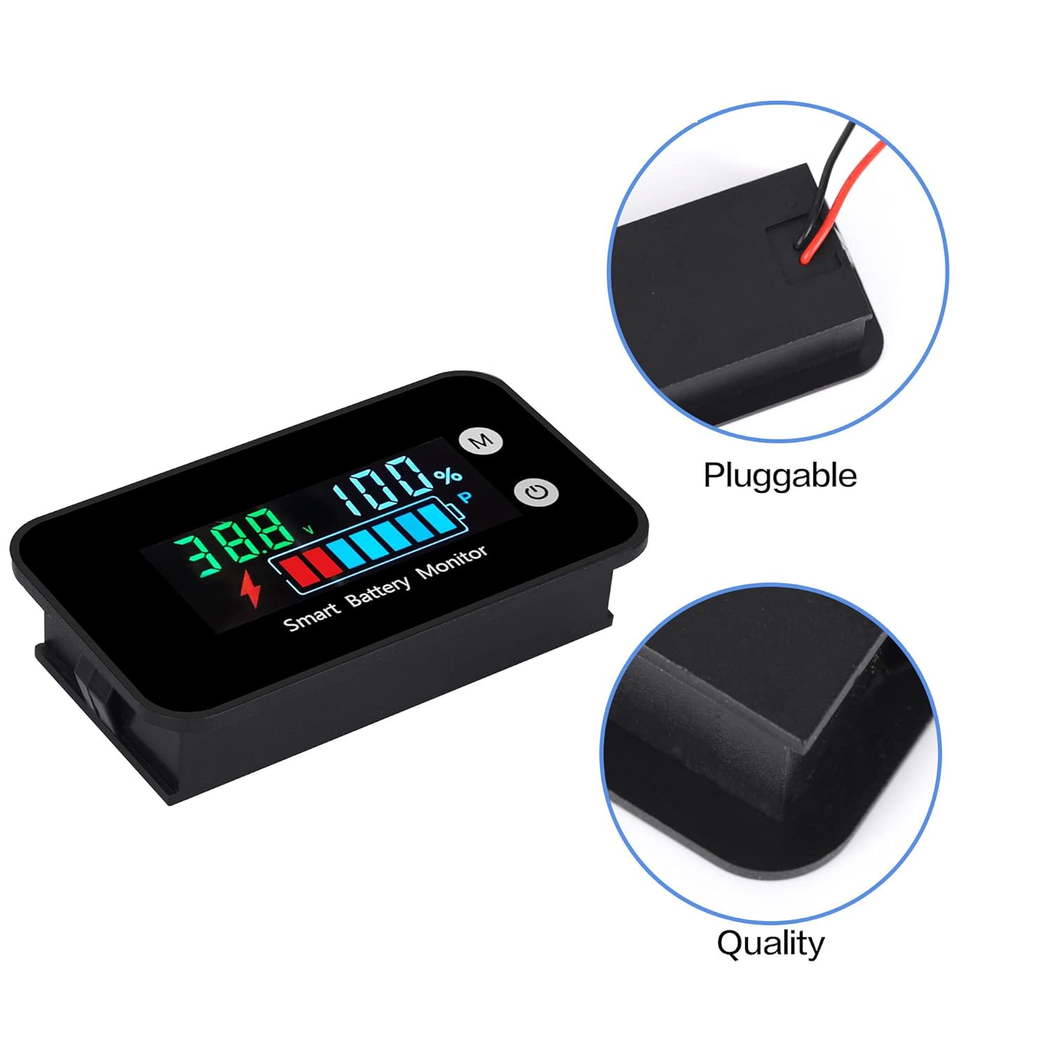 IPX7 Waterproof Battery Monitor12v 24v 36v 48v 60v 72v,Car Motorcycle Golf cart Battery Meter Digital Capacity Remaining Capacity Percentage Tester with Buzzer Alarm and Temperature