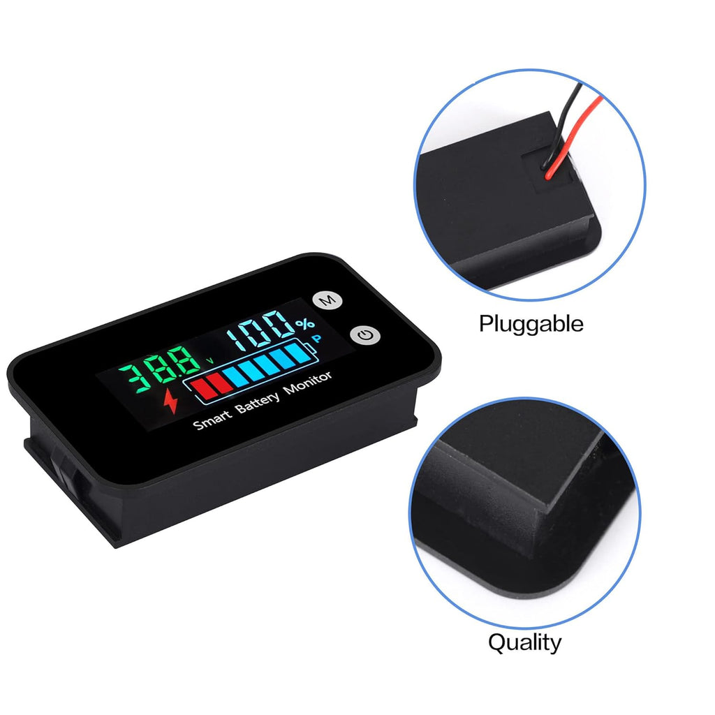 Upgrade IPX7 Waterproof Battery Monitor,12v 24v 36v 48v 60v 72v Battery Tester for car,Golf cart,RV,Boat.Voltage,Remain Capacity Battery Monitor with Temperature and Buzzer Alarm